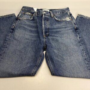 NEW AGOLDE Women's Riley High Rise Straight Crop Jeans Frequency Blue Size 27